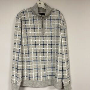 Nautica long sleeve 1/4 zip Gray with blue/ white plaid cotton blend pullover, L